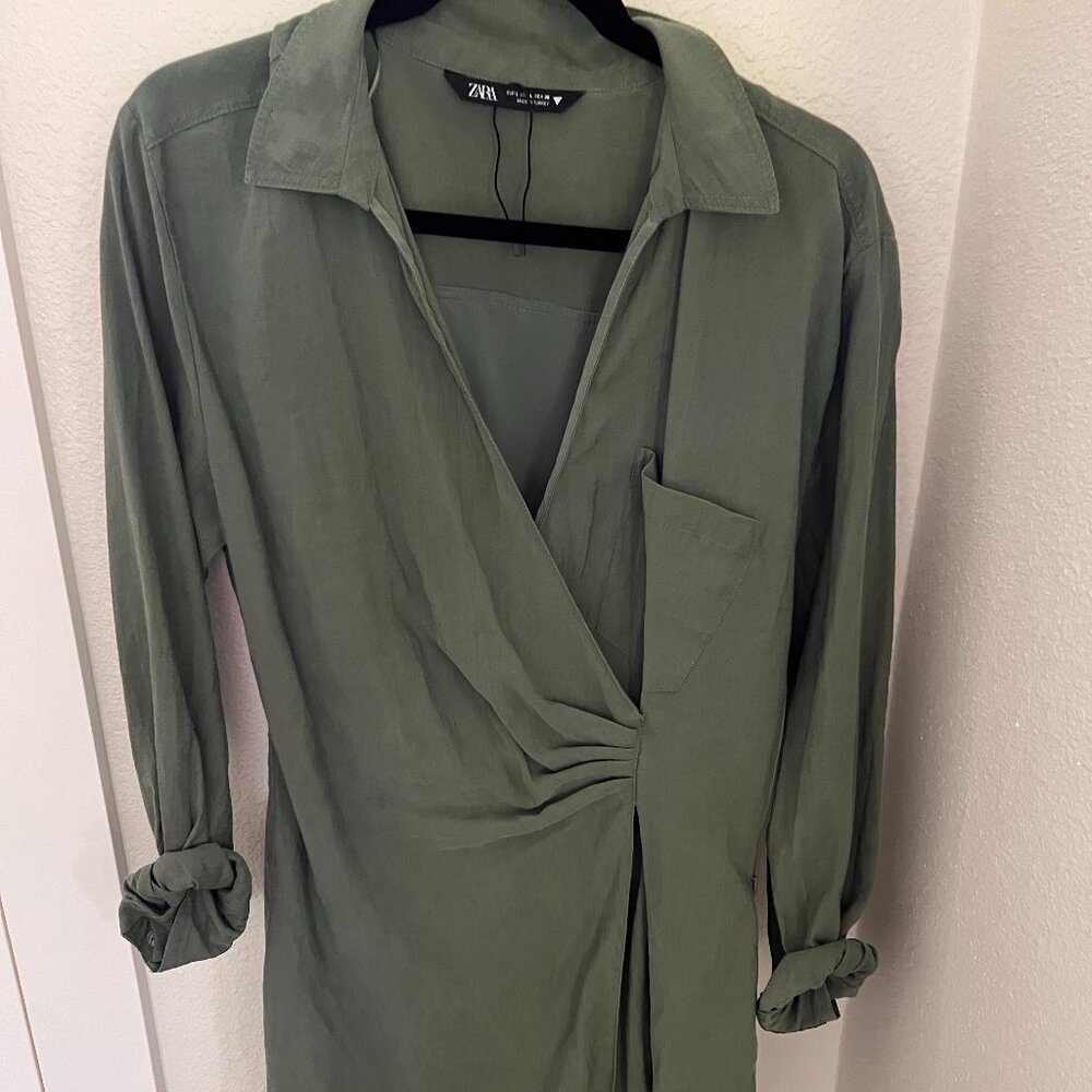 ZARA Army Green Wrap Dress with Zipper Size Large